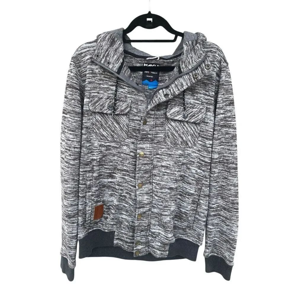 Kavu Kushman Medium brown black full Zip up snap button hoodie jacket